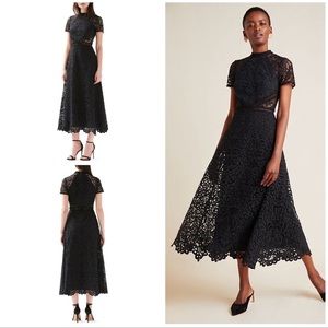 NWT Monique Lhuillier black lace midi dress